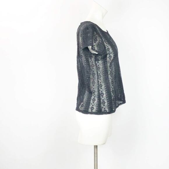 LOFT Medium Petite Womens Black Lace Sheer Top - Picture 3 of 6